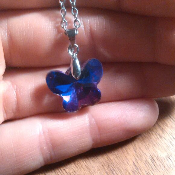 Magic Color Crystal Butterfly Brass Pendant Stainless Steel Necklace - Picture 16 of 16